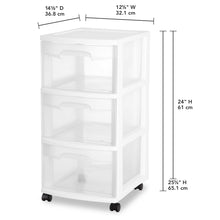 Sterilite 3 Drawer Cart, White with Clear Drawers, Adult