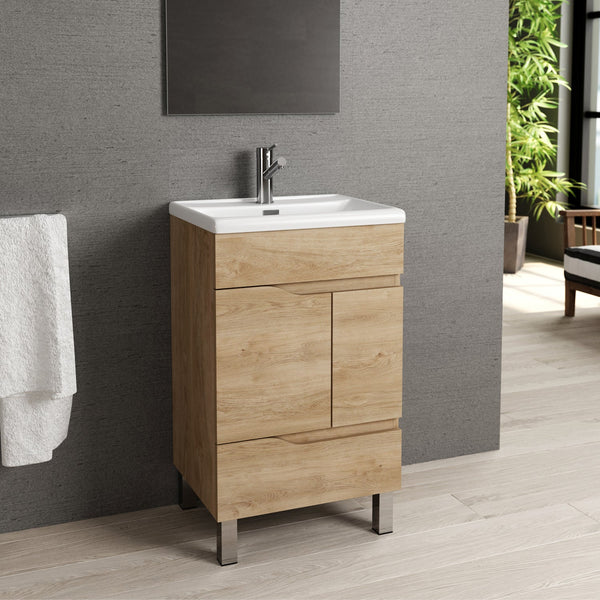 Eviva Charm 20" Natural Oak Bathroom Vanity with White Integrated Porcelain Sink