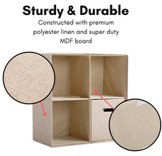 BirdRock Home Linen Cube Organizer Shelf with Four Storage Bins - Cream