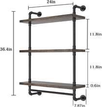 Helsin 24inch Industrial Pipe Shelving Bathroom Shelves Wall Mounted with Towel bar, 2 Tier Rustic Wood Floating Shelf