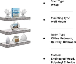 Home Zone Floating Shelf Set - Rustic Wood Coastal Beach Style Hanging Rectangle Wall Shelves for Home Décor, Trophy Display