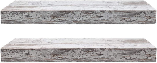 Home Zone Floating Shelf Set - Rustic Wood Coastal Beach Style Hanging Rectangle Wall Shelves for Home Décor, Trophy Display