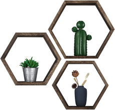 Hexagonal Floating Shelves Wall Mounted, Set of 5 Wood Farmhouse Storage Honeycomb Wall Shelf for Bathroom