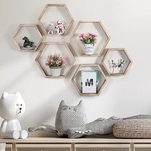 Hexagonal Floating Shelves Wall Mounted, Set of 5 Wood Farmhouse Storage Honeycomb Wall Shelf for Bathroom