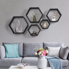 Hexagonal Floating Shelves Wall Mounted, Set of 5 Wood Farmhouse Storage Honeycomb Wall Shelf for Bathroom