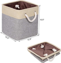Syeeiex 10.5 Storage Cubes, 10.5'' X 10.5'' X 11'' Cube Storage Bins with Rope Handles, Storage Bin Cubes for Clothes Storage, Home, Nursery Home, Beige & Grey Set of 3