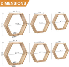 Hexagonal Floating Shelves Wall Mounted, Set of 5 Wood Farmhouse Storage Honeycomb Wall Shelf for Bathroom