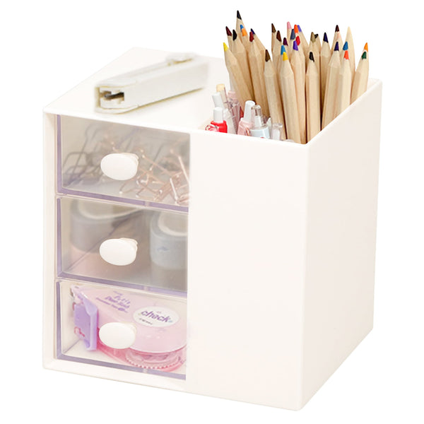 Toplive Desk Pencil Pen Holder , Office Desk Organizers Desktop Storage Pen Organizers with 3 Independent Drawers Stationery Supplies for Office,School,Home