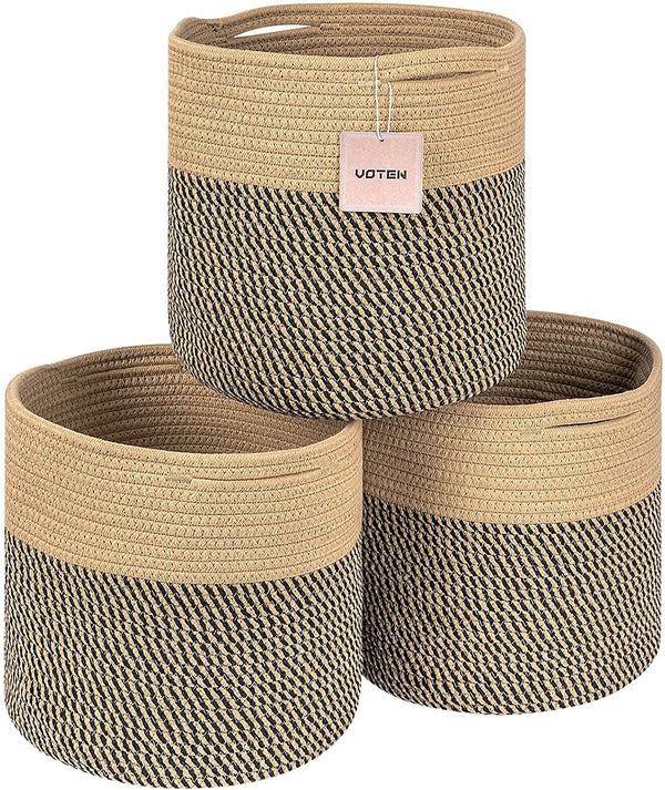 voten Cube Storage Baksets Bins 11x11’’ Fit 12x12’’ Cube Storage Organizer Bookcases Shelving,Stylish&Durable Woven Cotton Storage Basket Containers for Organizing 3-Pack Mix Grey