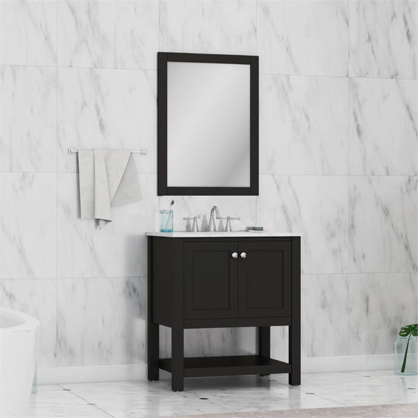 Alya Bath Wilmington 30" Solid Wood Vanity with Carrera Marble Top in Espresso