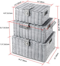 Honygebia White Woven Storage Baskets - Decorative Nesting Boxes with Lids and Locks, Easy Clean (Set of 3)