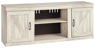 Signature Design by Ashley Bellaby Farmhouse TV Stand with Fireplace Option, Fits TVs up to 63", Whitewash