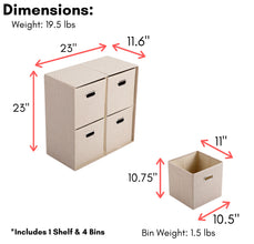 BirdRock Home Linen Cube Organizer Shelf with Four Storage Bins - Cream