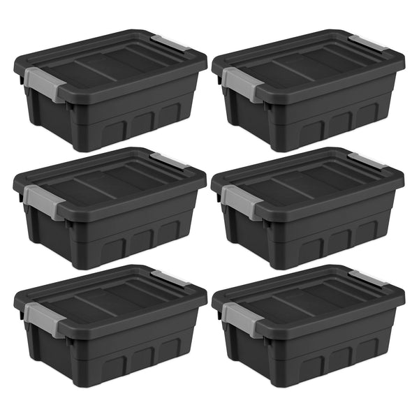 Sterilite 4 Gal Industrial Storage Totes w/ Latch Clip Lids, Black (6 Pack)