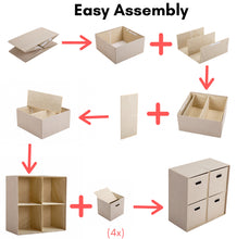 BirdRock Home Linen Cube Organizer Shelf with Four Storage Bins - Cream