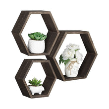 Hexagonal Floating Shelves Wall Mounted, Set of 5 Wood Farmhouse Storage Honeycomb Wall Shelf for Bathroom